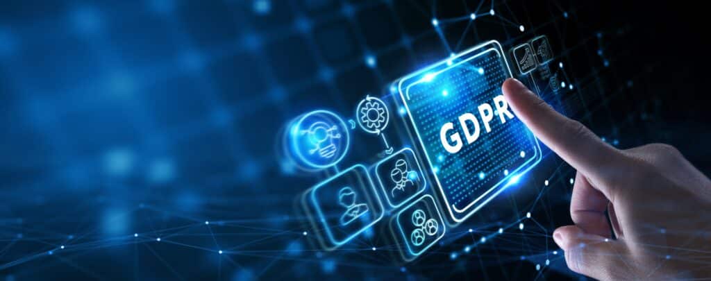 Hand pressing a digital GDPR icon