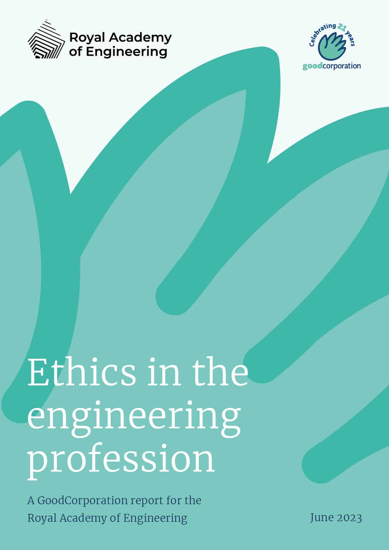 Front cover of GoodCorporation's report on Ethics in the engineering profession featuring the GoodCorporation 'hand' logo