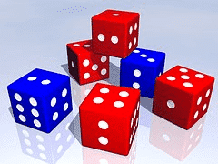 graphic of blue and red dice