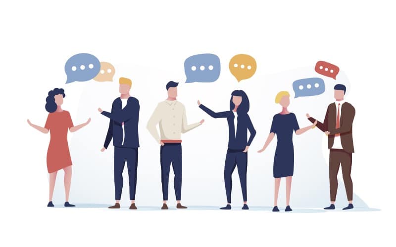 Illustration of people talking with speech bubbles