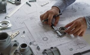 engineer working with blue prints