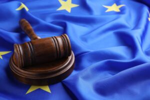 Gavel on European Union flag fabric