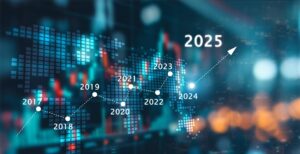 Rising graph on world map to 2025