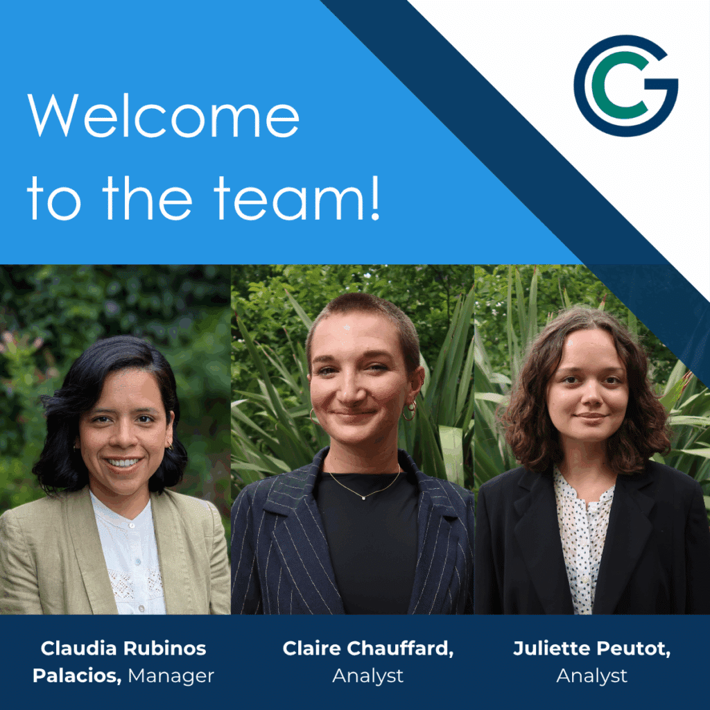 Three team members welcoming newcomers to the company.