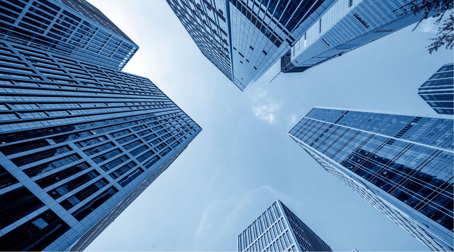 View of skyscrapers from ground perspective