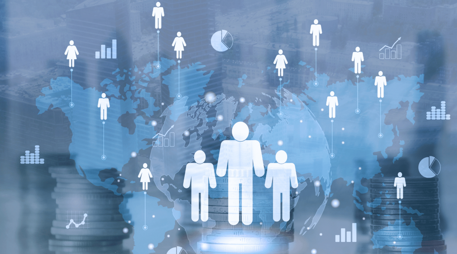Global data visualization with abstract human icons.