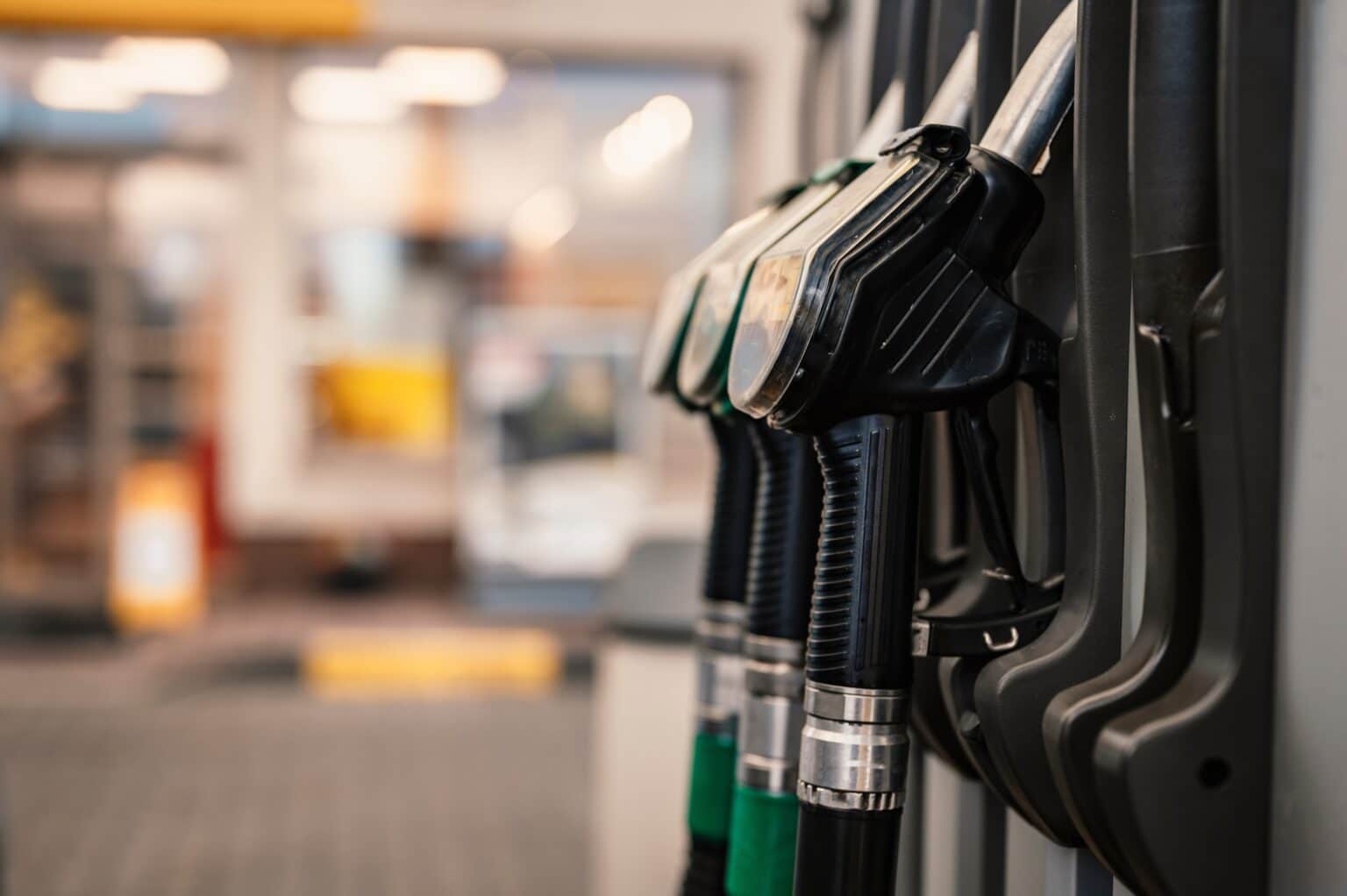 Fuel dispensers at a gas station.
